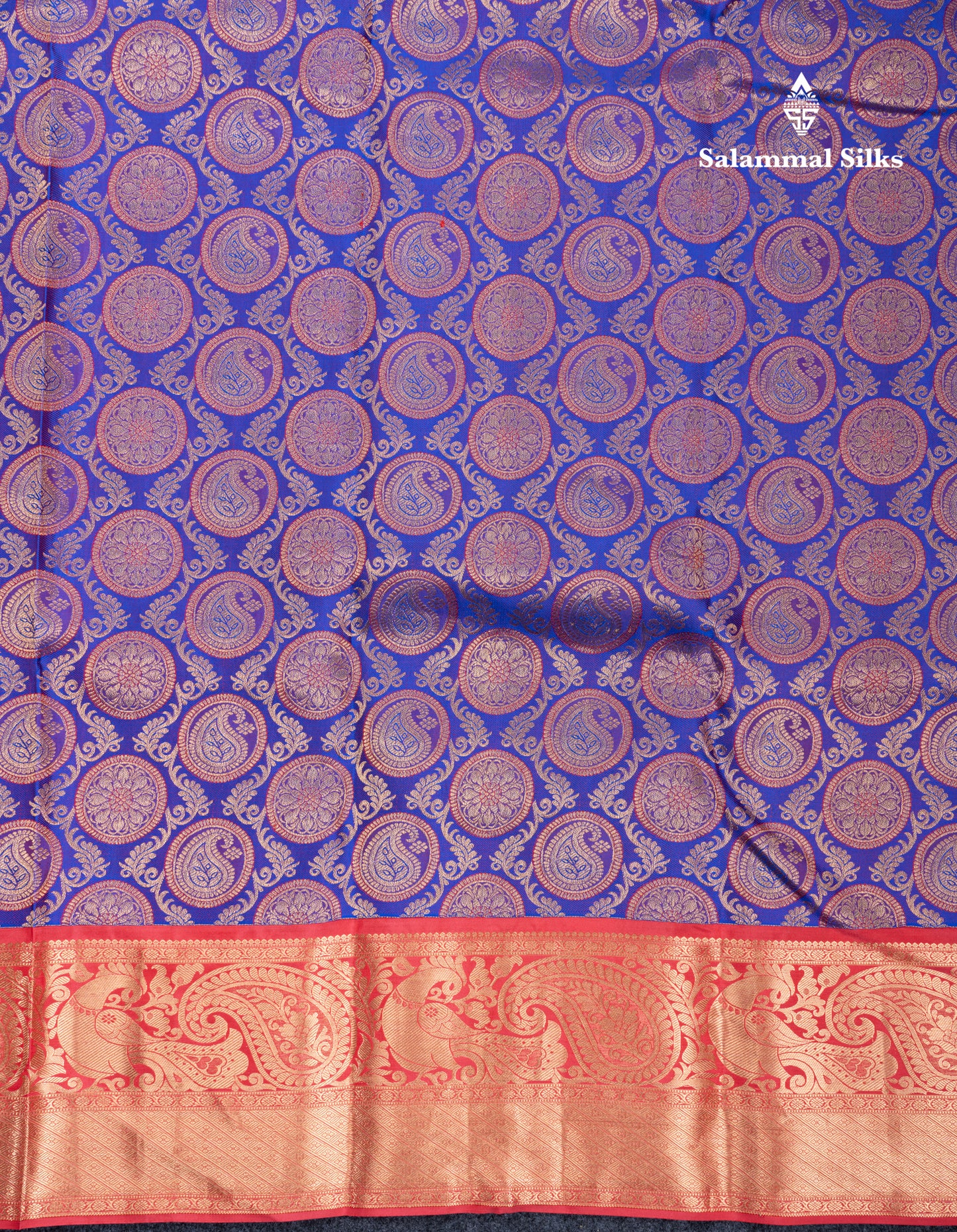 Dual Tone Purple Bridal Pure Kanjivaram Silk Saree With Contrast Tomato Red Border