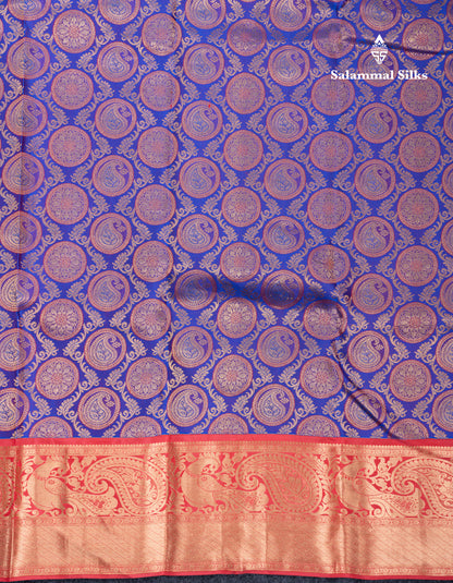 Dual Tone Purple Bridal Pure Kanjivaram Silk Saree With Contrast Tomato Red Border