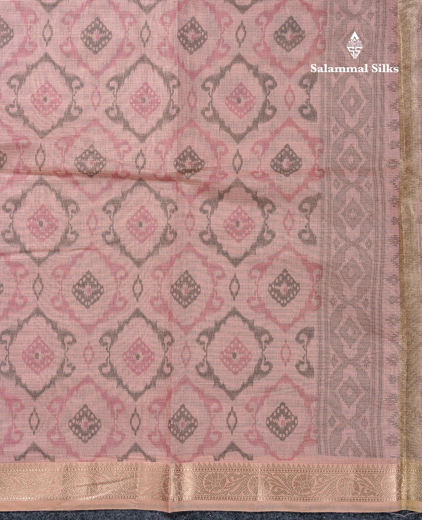 Beautiful Onion Pink Vaira Oosi Lines Mixed Cotton Saree With Fancy Small Border