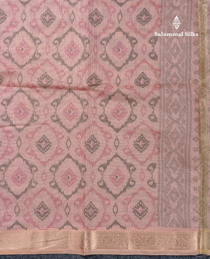 Beautiful Onion Pink Vaira Oosi Lines Mixed Cotton Saree With Fancy Small Border