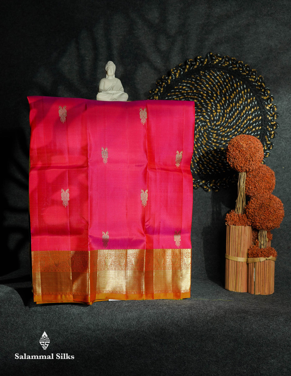 Beautiful Pure Silk Pattu Pavadai (Pinkish Peach) With Contrast Olive Green Blouse 27"