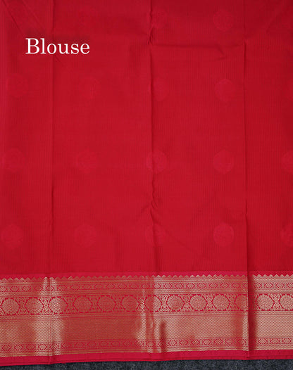 Semi Silk Saree - Mustard Yellow Butta With Lines Along With Contrast Redish Pink Traditional Border