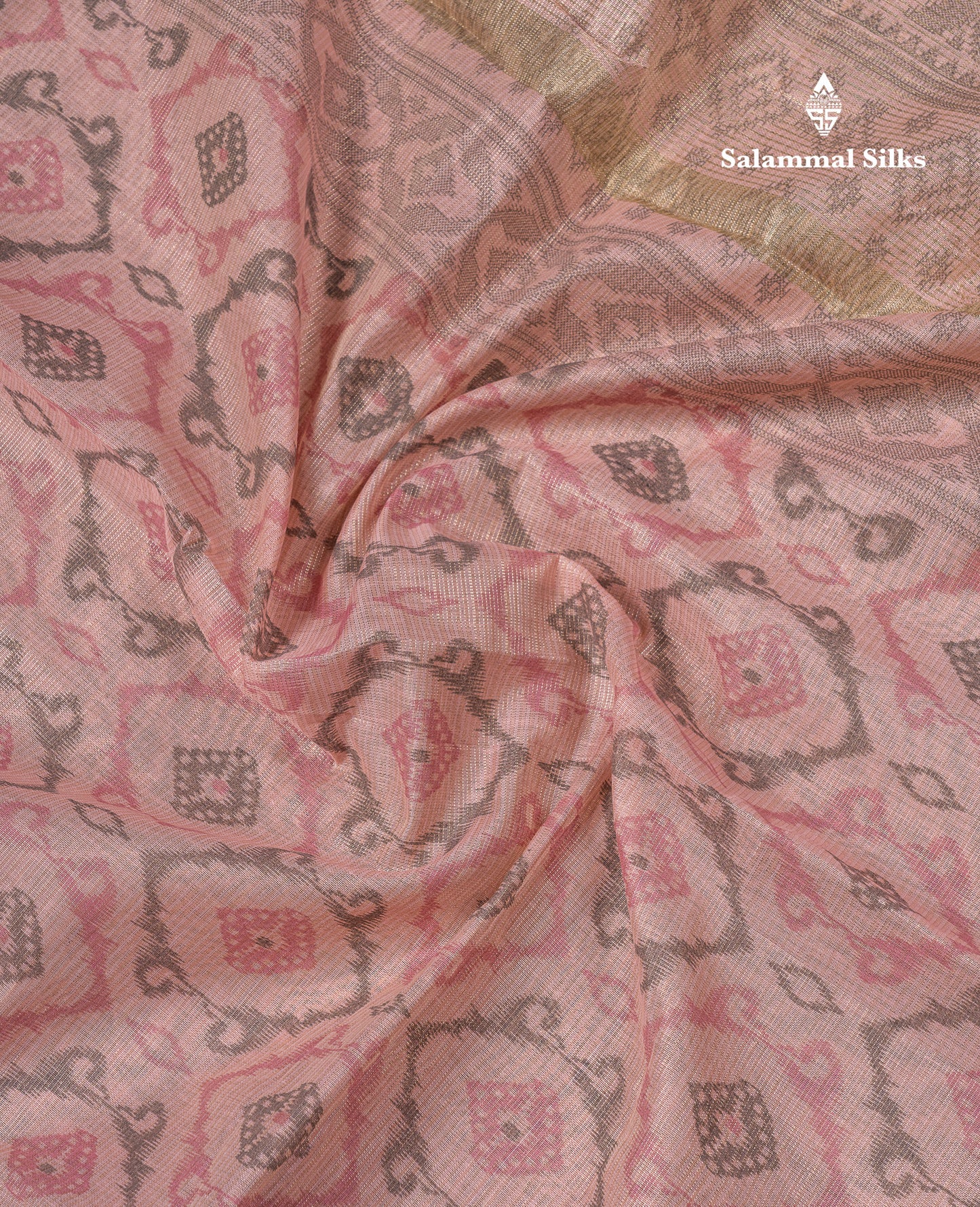 Beautiful Onion Pink Vaira Oosi Lines Mixed Cotton Saree With Fancy Small Border