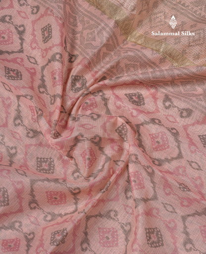 Beautiful Onion Pink Vaira Oosi Lines Mixed Cotton Saree With Fancy Small Border