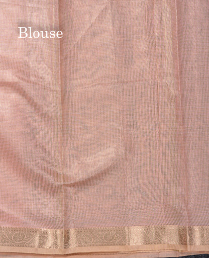 Beautiful Onion Pink Vaira Oosi Lines Mixed Cotton Saree With Fancy Small Border