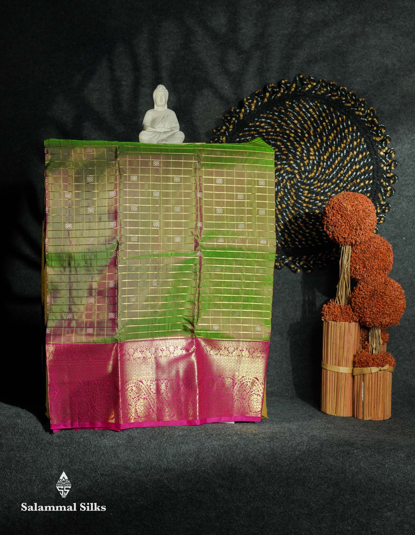 Beautiful Pure Silk Pattu Pavadai Checks (Orange) With Contrast Pink Blouse 27"