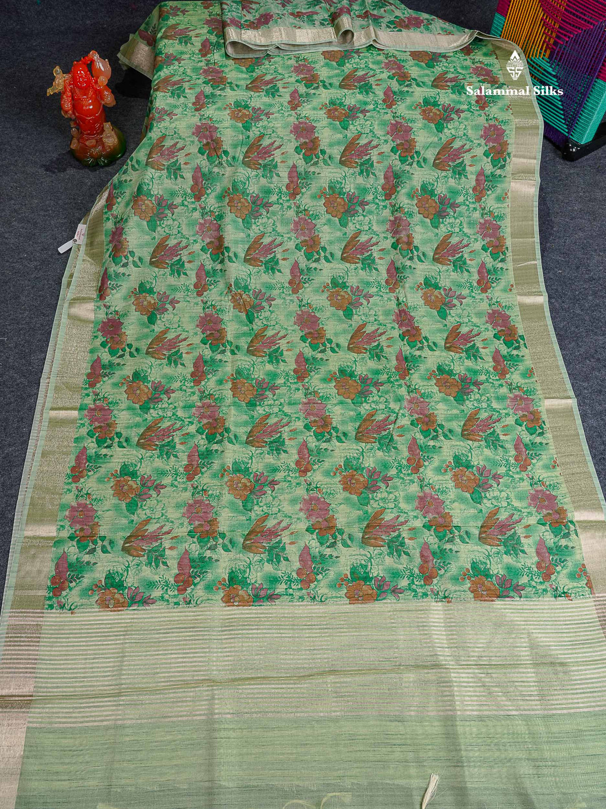 Cotton Mix Saree - Pastel Green Colour Body Floral Design With Fancy Border