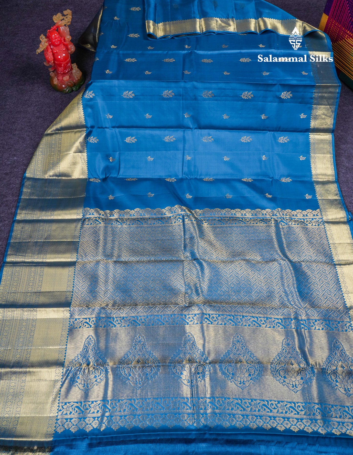 Beautiful Peacock Blue Pure Kanjivaram Silk Saree With Tarditional Evening Morning Border