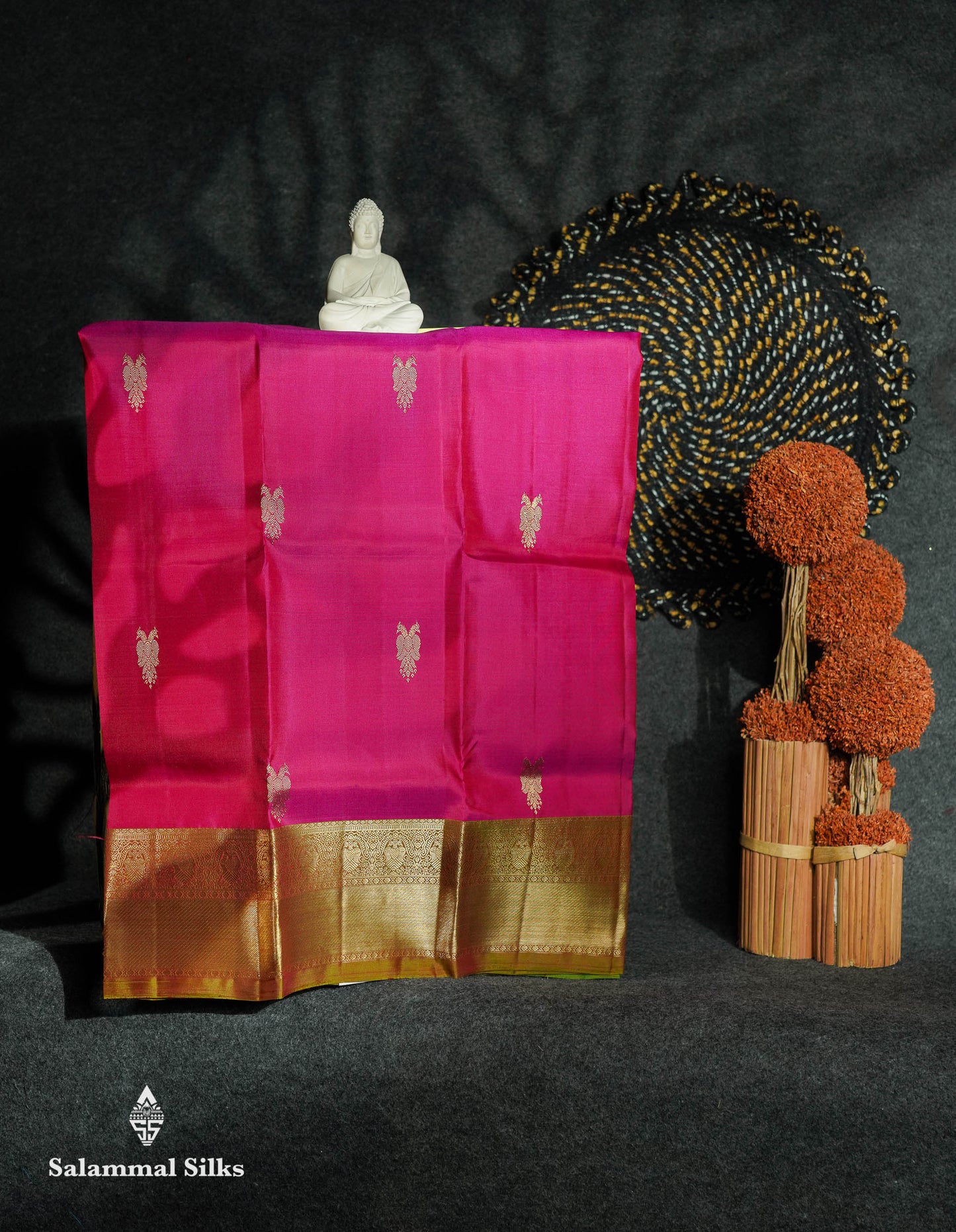Beautiful Pure Silk Pattu Pavadai (Pinkish Peach) With Contrast Olive Green Blouse 27"