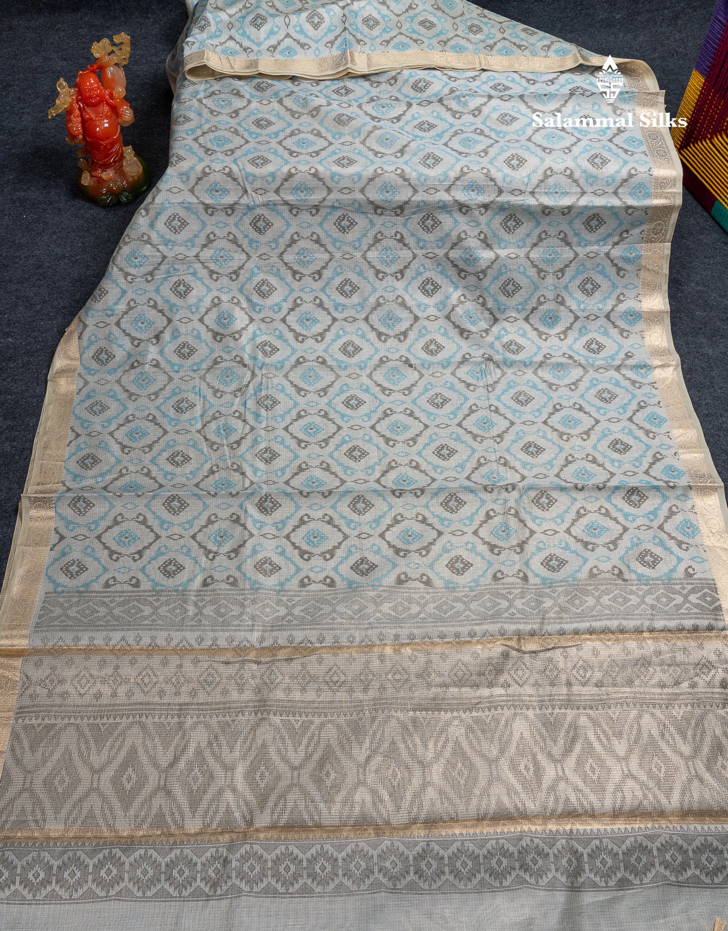 Beautiful Onion Pink Vaira Oosi Lines Mixed Cotton Saree With Fancy Small Border