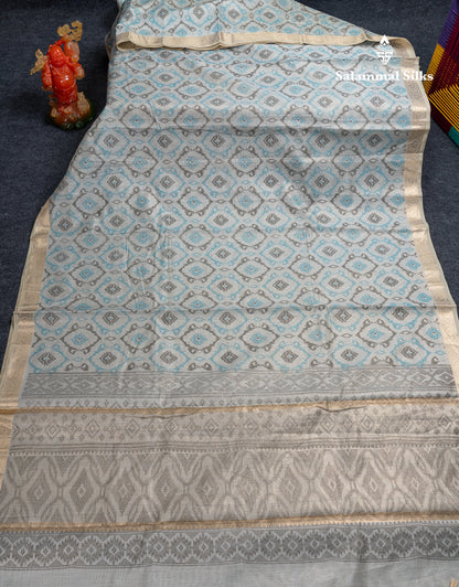 Beautiful Onion Pink Vaira Oosi Lines Mixed Cotton Saree With Fancy Small Border