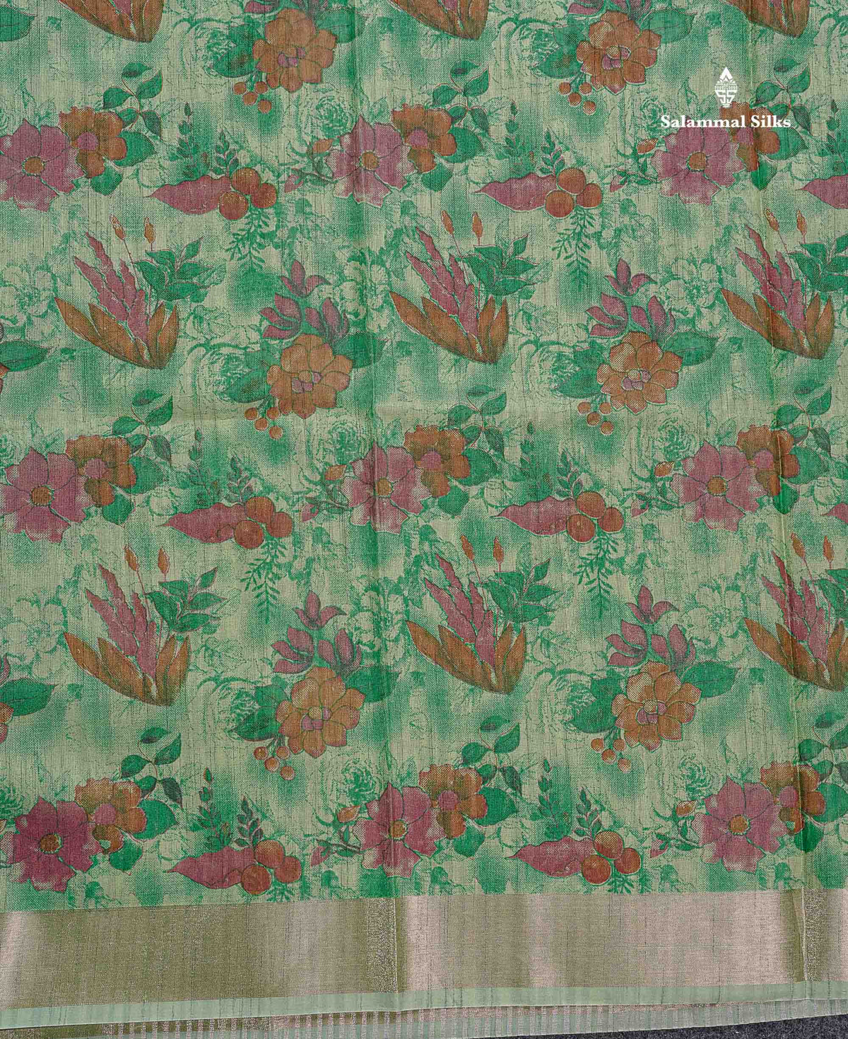 Cotton Mix Saree - Pastel Green Colour Body Floral Design With Fancy Border