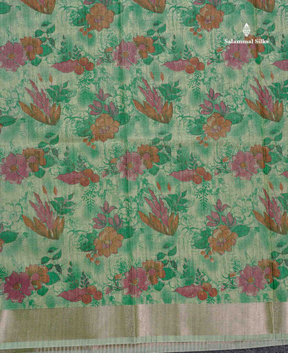Cotton Mix Saree - Pastel Green Colour Body Floral Design With Fancy Border
