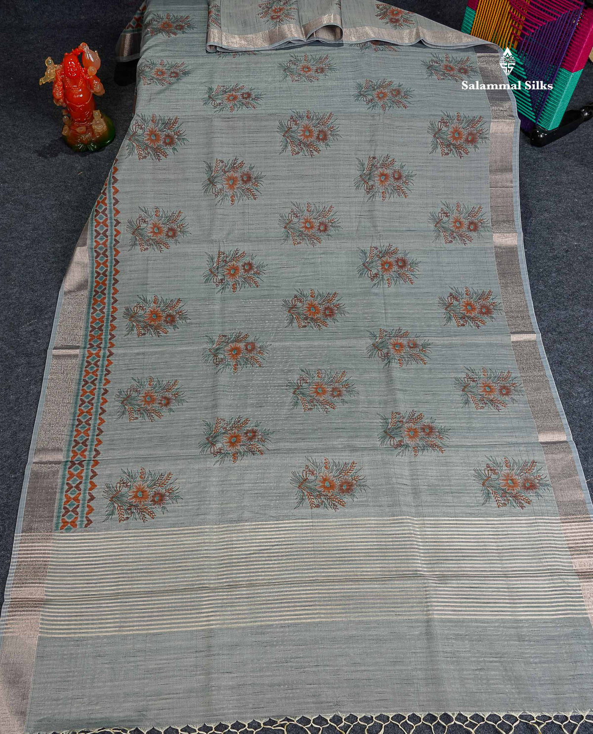 Cotton Mix Saree - Grey Colour Body With Fancy Border