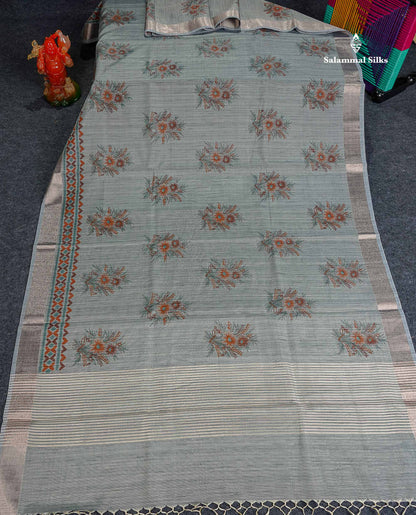 Cotton Mix Saree - Grey Colour Body With Fancy Border