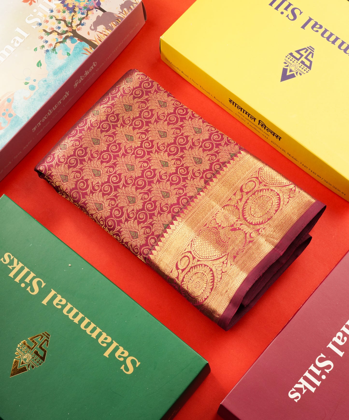 Magenta Colour Pure Kanjivaram Silk Saree With Gold Zari Border