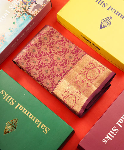 Magenta Colour Pure Kanjivaram Silk Saree With Gold Zari Border