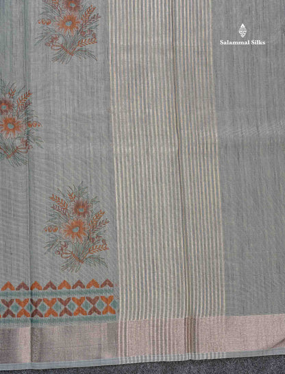Cotton Mix Saree - Grey Colour Body With Fancy Border