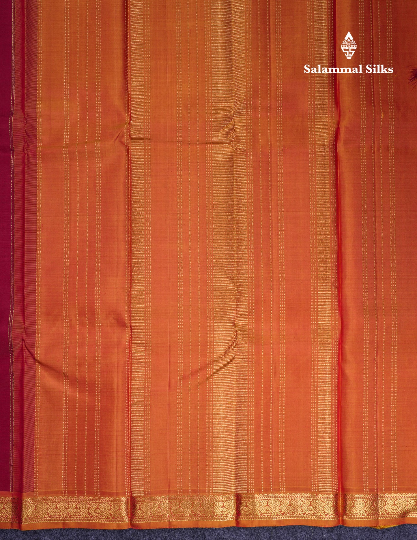 Beautiful Dark Maroon Pure Kanjivaram Silk Saree With Contrast Mustard Yellow Small Traditional Border
