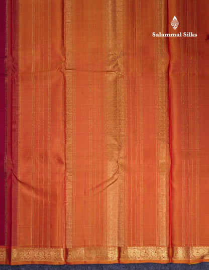 Beautiful Dark Maroon Pure Kanjivaram Silk Saree With Contrast Mustard Yellow Small Traditional Border