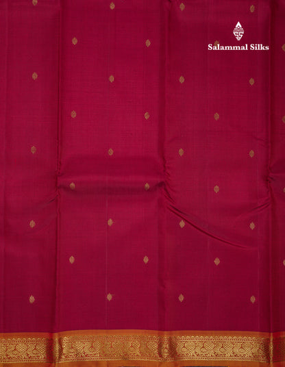 Beautiful Dark Maroon Pure Kanjivaram Silk Saree With Contrast Mustard Yellow Small Traditional Border