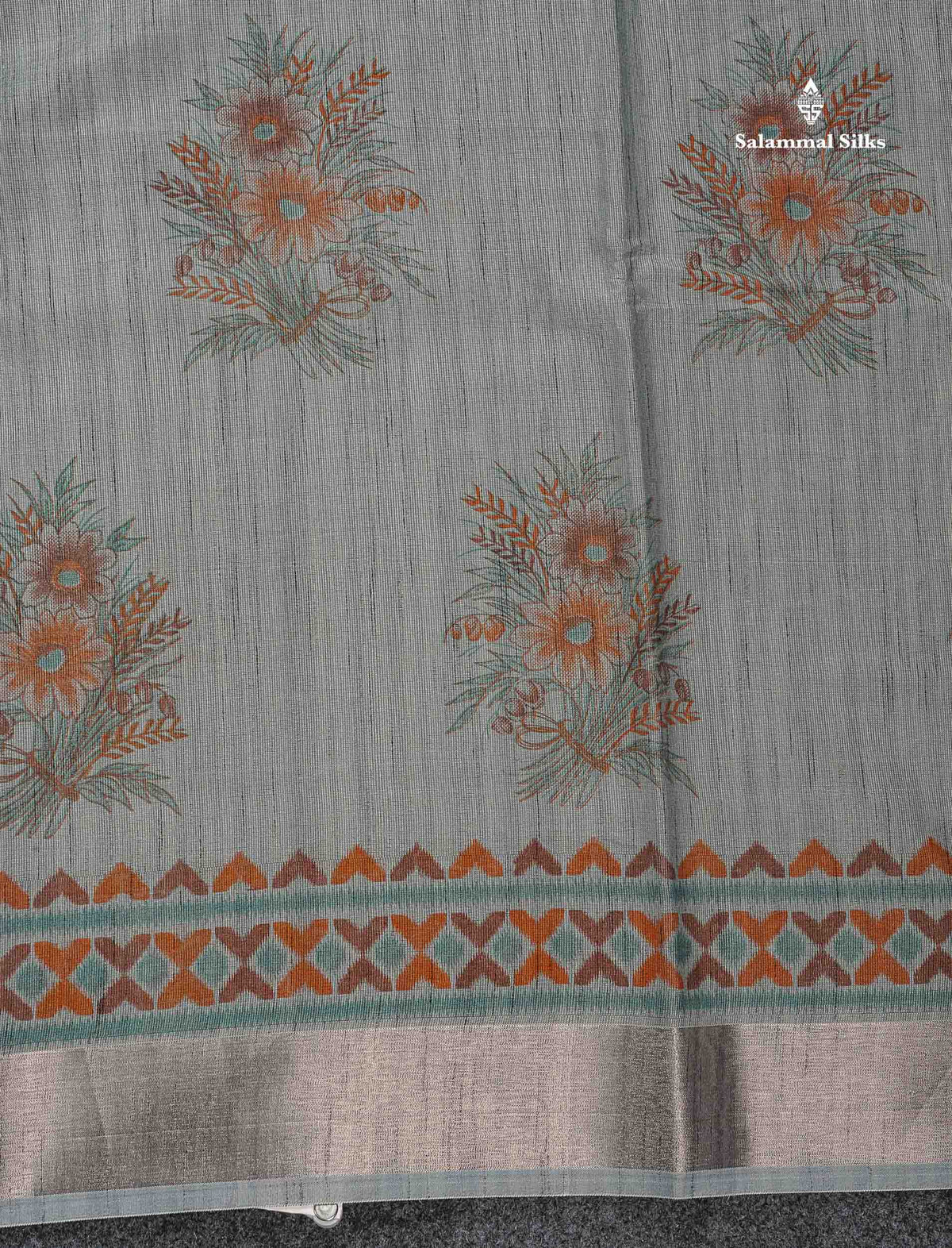 Cotton Mix Saree - Grey Colour Body With Fancy Border