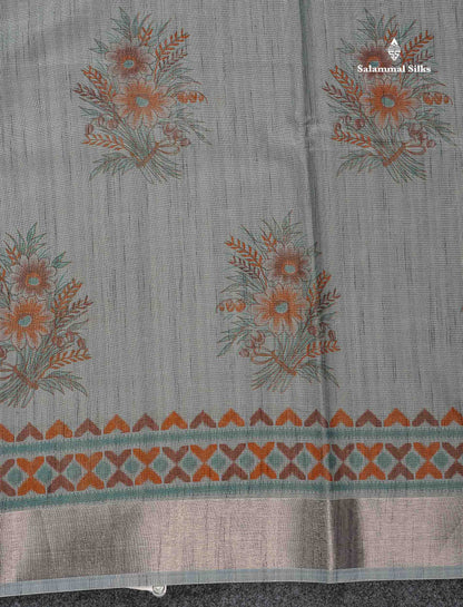 Cotton Mix Saree - Grey Colour Body With Fancy Border
