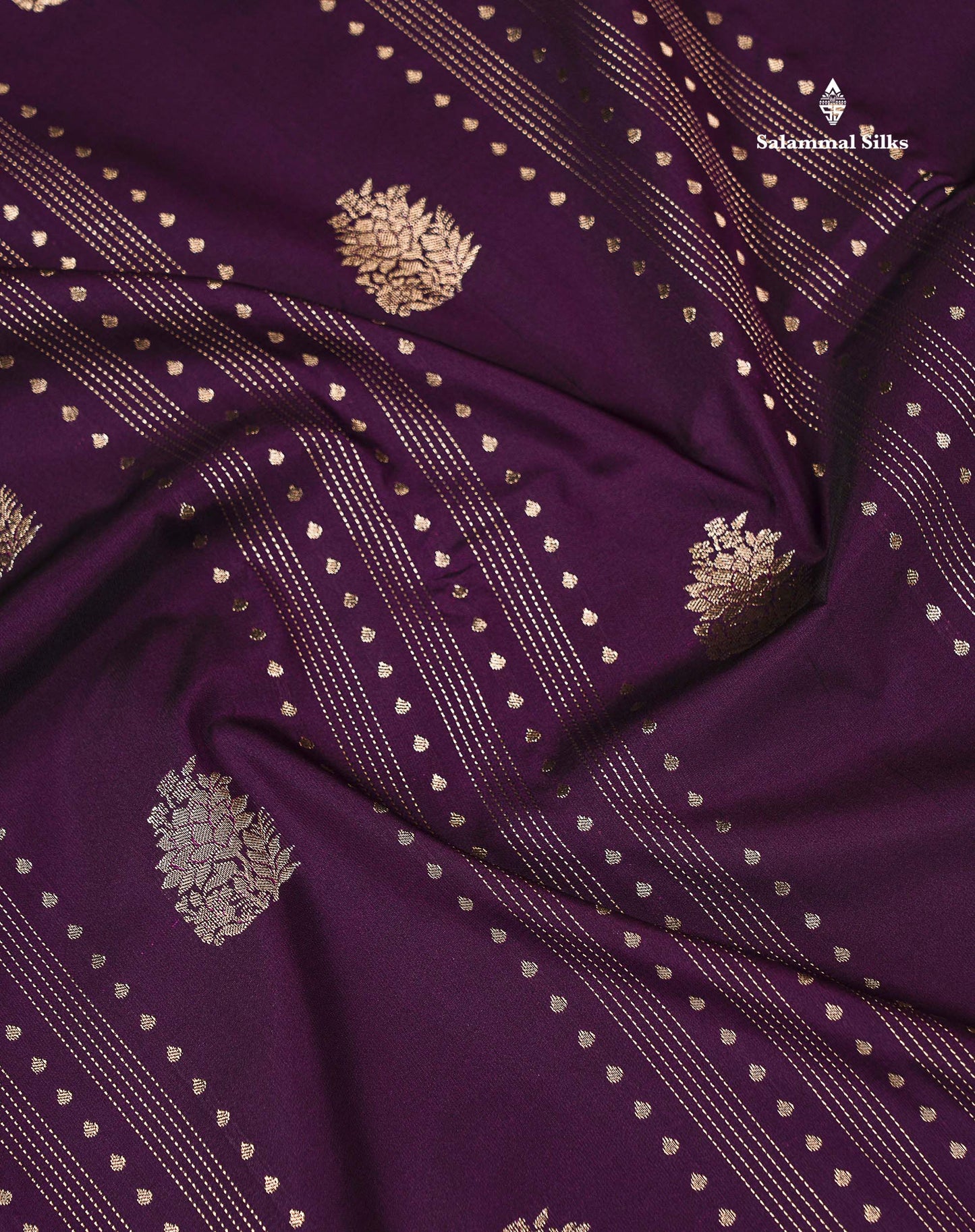 Semi Silk Saree - Violet Butta With Straip Lines Along With Contrast Red Traditional Small Border