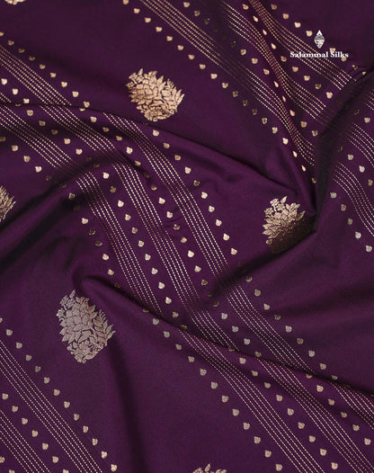 Semi Silk Saree - Violet Butta With Straip Lines Along With Contrast Red Traditional Small Border