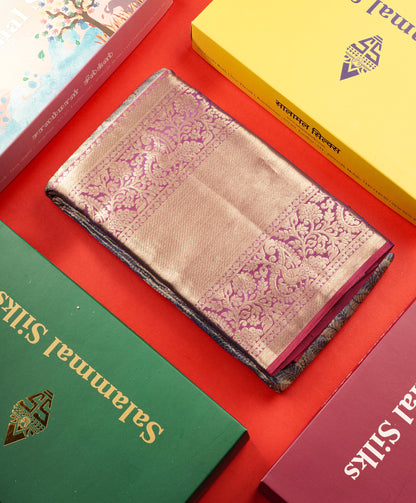 Blue Colour Tissue Pure Kanjivaram Silk Saree with Gold Zari Long Border