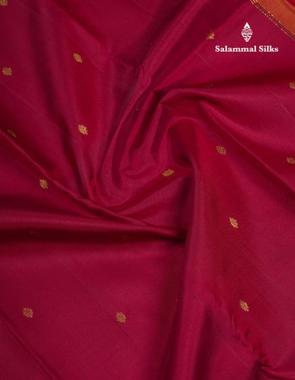 Beautiful Dark Maroon Pure Kanjivaram Silk Saree With Contrast Mustard Yellow Small Traditional Border