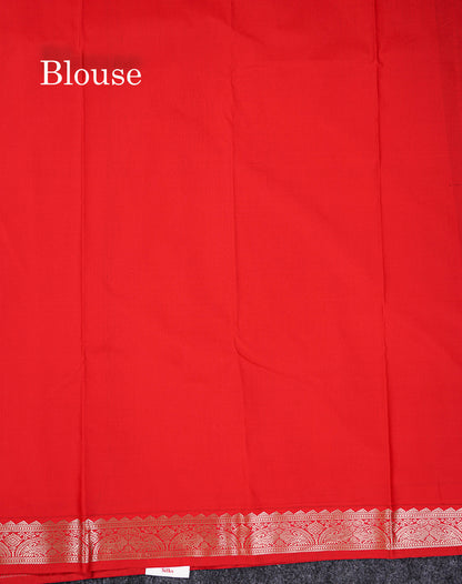 Semi Silk Saree - Violet Butta With Straip Lines Along With Contrast Red Traditional Small Border