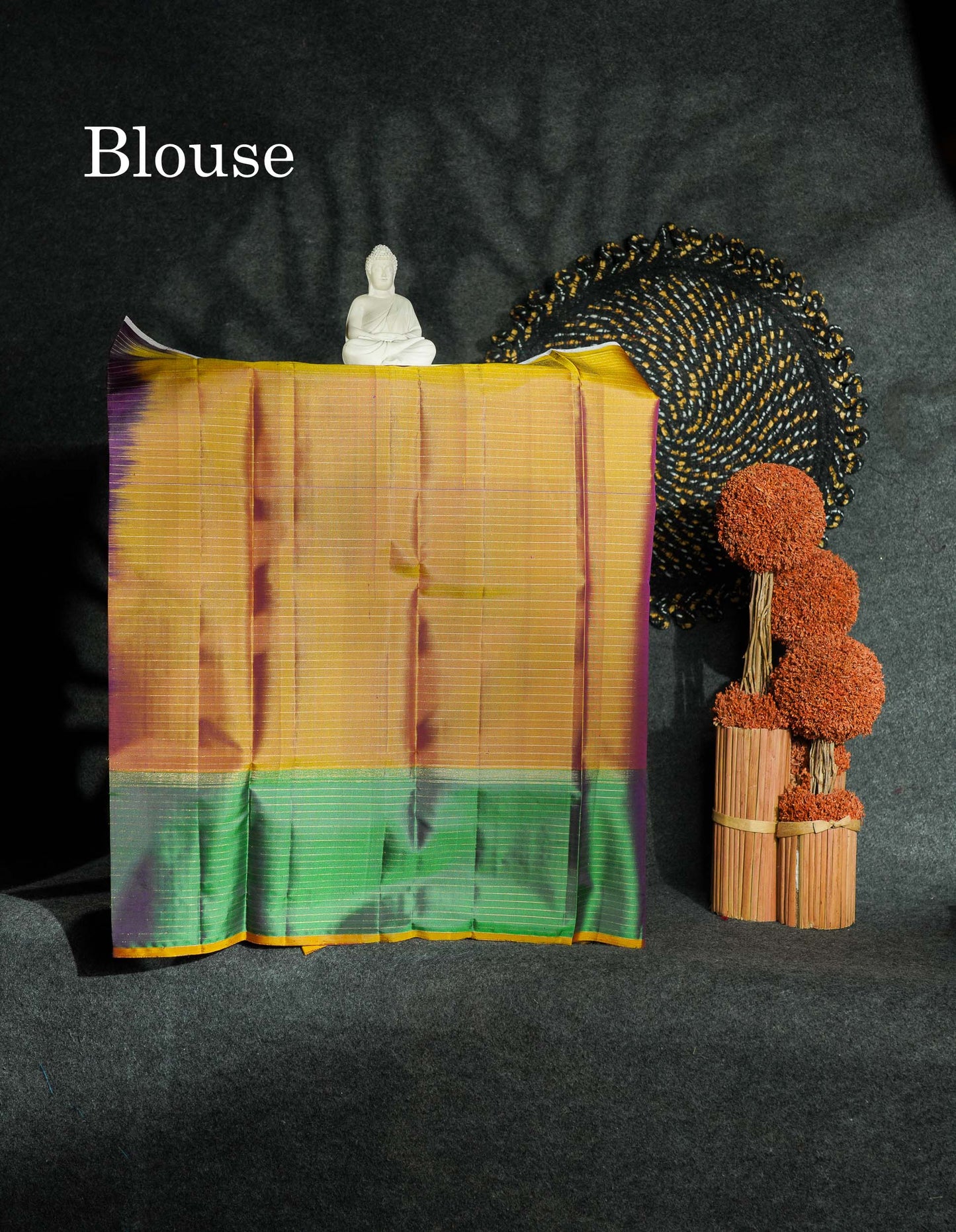 Beautiful Pure Silk Pattu Pavadai Checks (Dark Violet) With Contrast Olive Mustard Yellow Blouse 27"