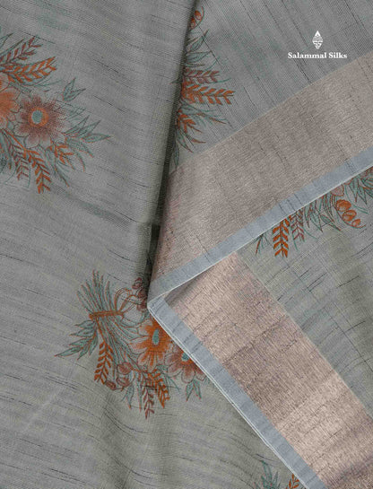Cotton Mix Saree - Grey Colour Body With Fancy Border
