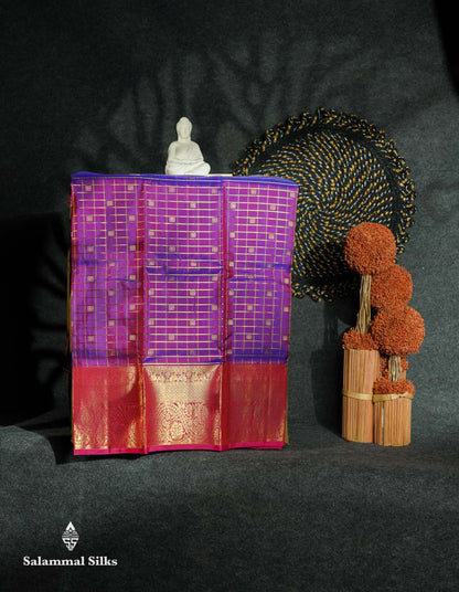 Beautiful Pure Silk Pattu Pavadai Checks (Orange) With Contrast Pink Blouse 27"