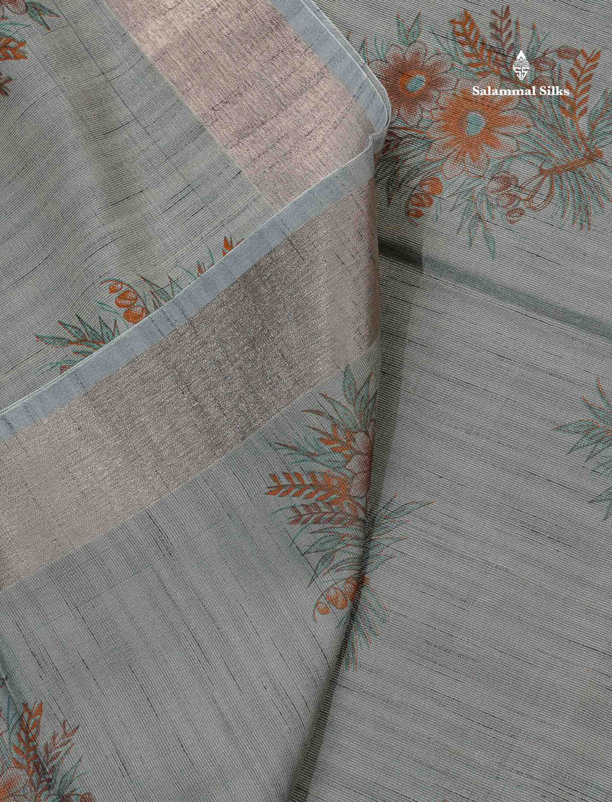 Cotton Mix Saree - Grey Colour Body With Fancy Border