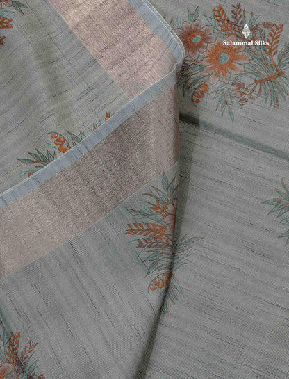 Cotton Mix Saree - Grey Colour Body With Fancy Border