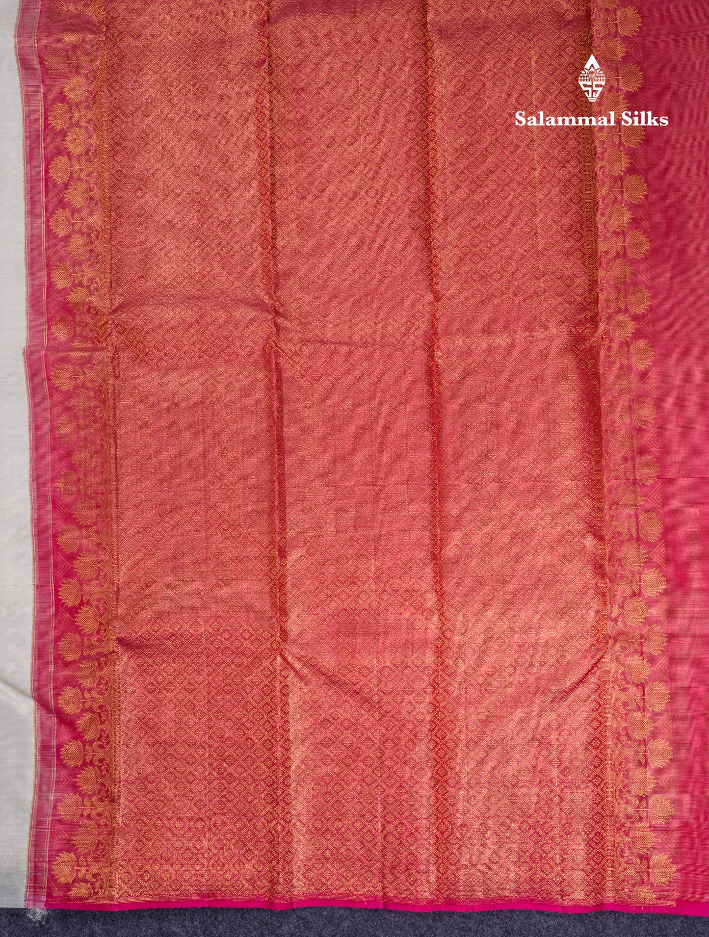 Beautiful Half White Vaira Oosi Lines Fancy Pure Kanjivaram Silk Saree With Contrast Pink Blouse