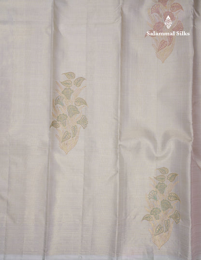 Beautiful Half White Vaira Oosi Lines Fancy Pure Kanjivaram Silk Saree With Contrast Pink Blouse