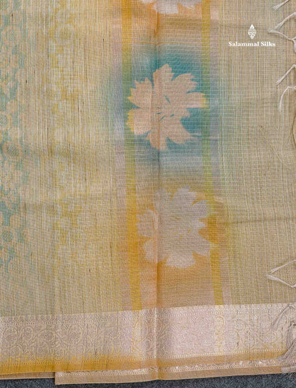 Cotton Mix Saree - Mehandi Green & Teal Blue Colour Body Zari Line With Fancy Border