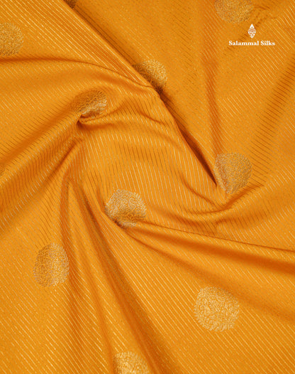Semi Silk Saree - Mustard Yellow Butta With Lines Along With Contrast Redish Pink Traditional Border