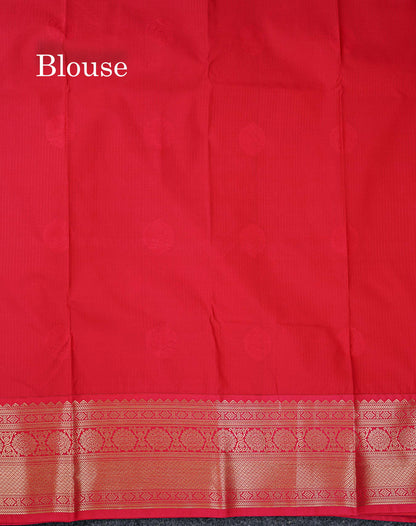 Semi Silk Saree - Mustard Yellow Butta With Lines Along With Contrast Redish Pink Traditional Border