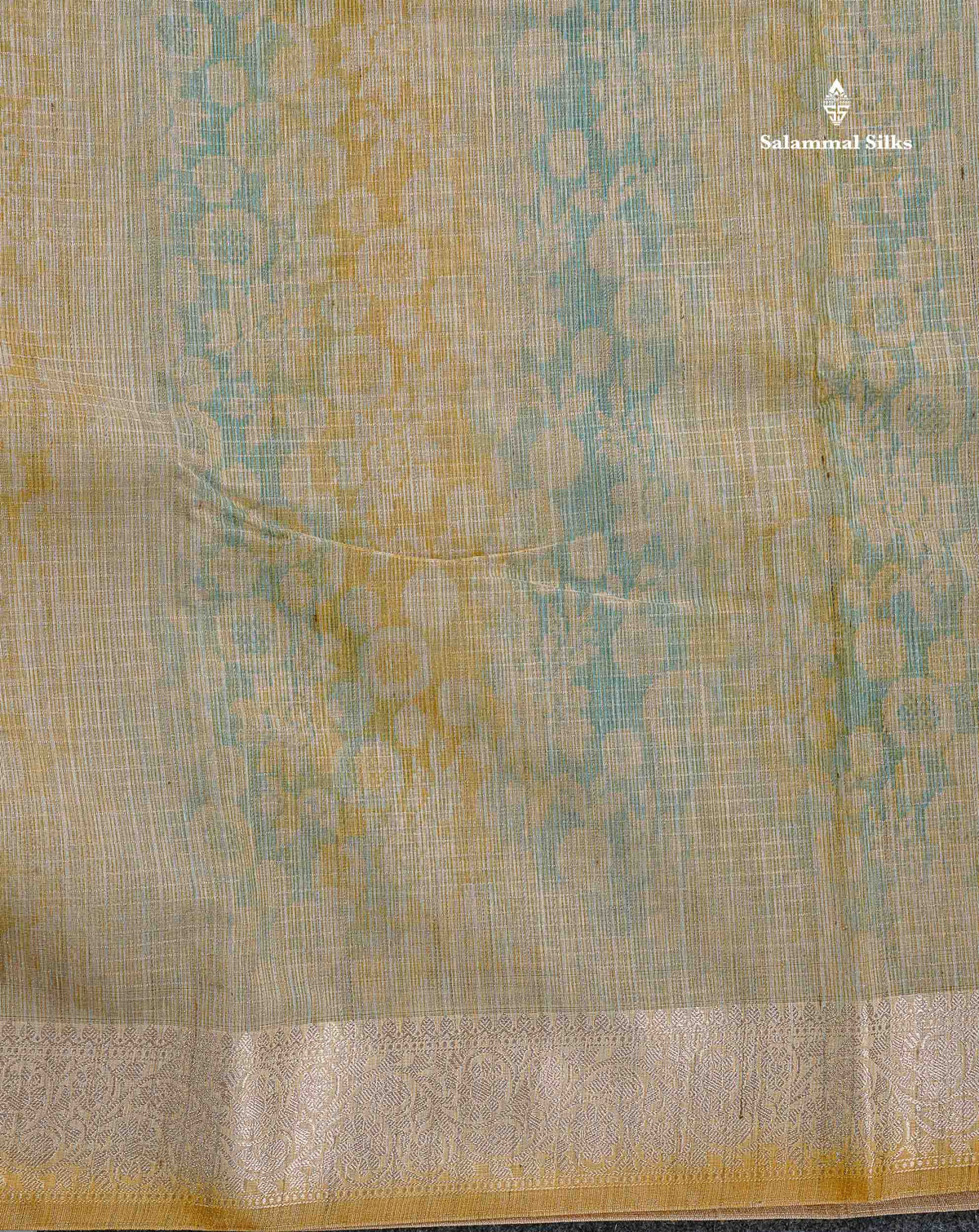 Cotton Mix Saree - Mehandi Green & Teal Blue Colour Body Zari Line With Fancy Border
