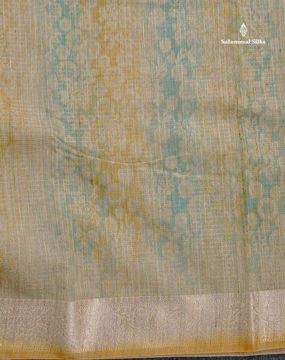 Cotton Mix Saree - Mehandi Green & Teal Blue Colour Body Zari Line With Fancy Border