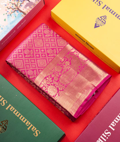 Pure Kanjivaram Magenta Pink Colour Silk Saree With Gold Zari Border