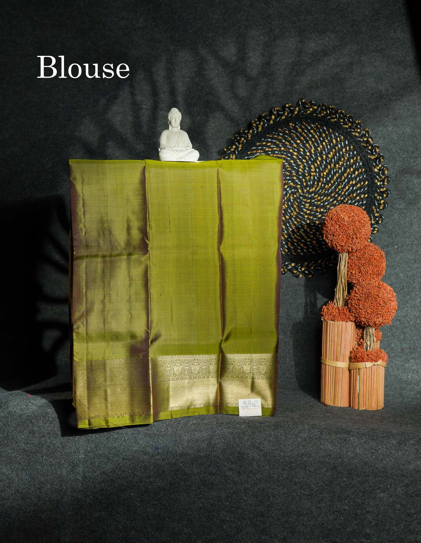 Beautiful Pure Silk Pattu Pavadai (Pinkish Peach) With Contrast Olive Green Blouse 27"