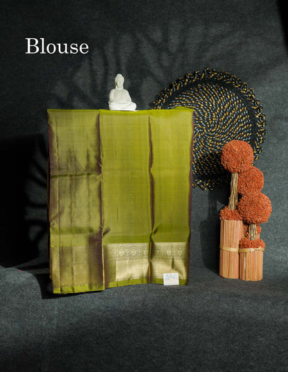Beautiful Pure Silk Pattu Pavadai (Pinkish Peach) With Contrast Olive Green Blouse 27"