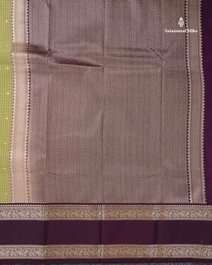Semi Silk Saree - Manthulir Green Butta With Small Checks Along With Contrast Dark Purple Traditional Gap Border
