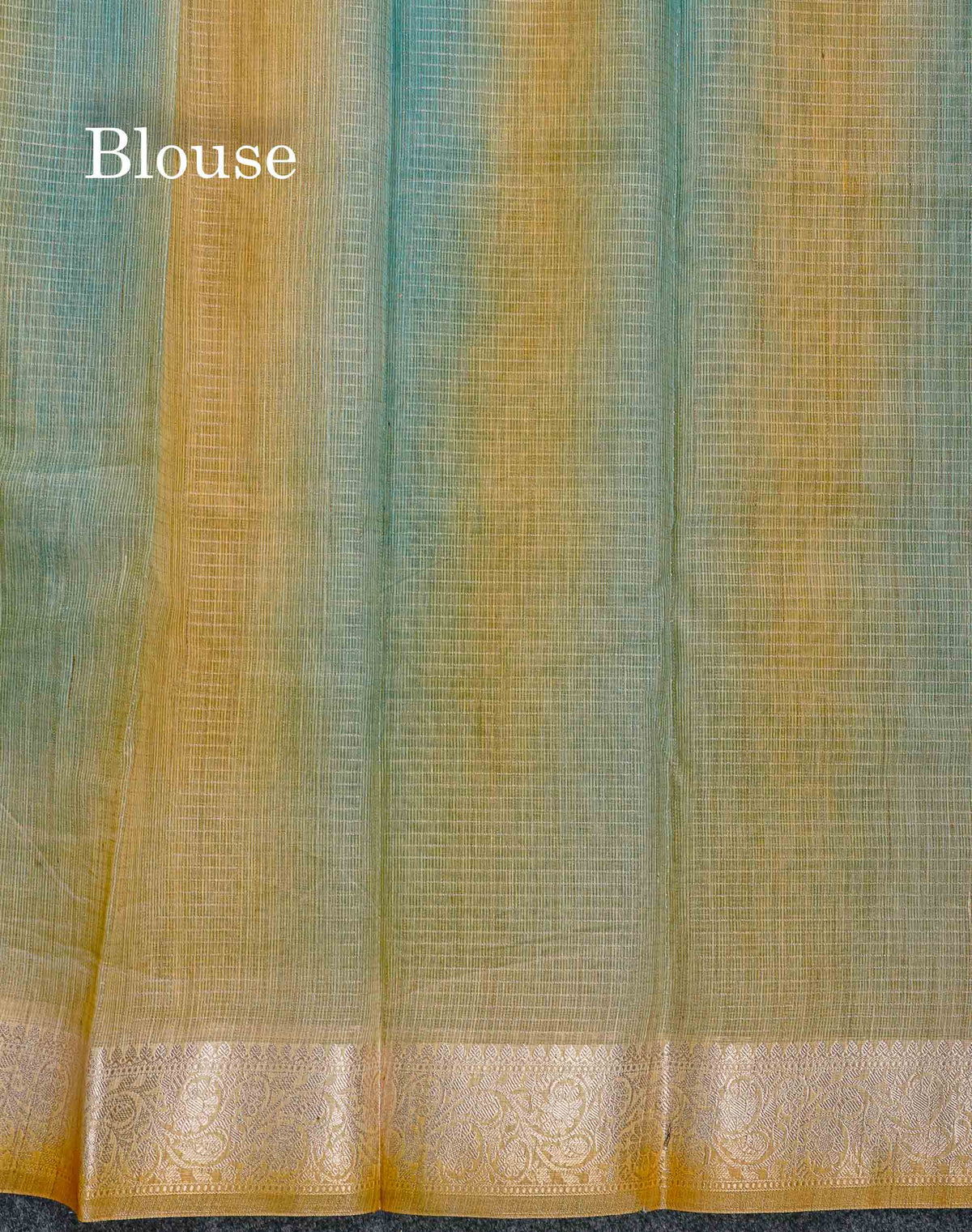 Cotton Mix Saree - Mehandi Green & Teal Blue Colour Body Zari Line With Fancy Border