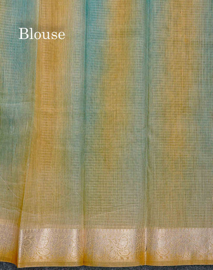 Cotton Mix Saree - Mehandi Green & Teal Blue Colour Body Zari Line With Fancy Border